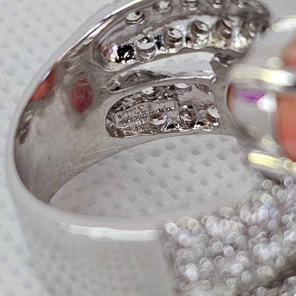 Rare Vintage Genuine Salmon Coral & CZ Wrap Around Ring Sterling Silver Sz 7! - Picture 5 of 9